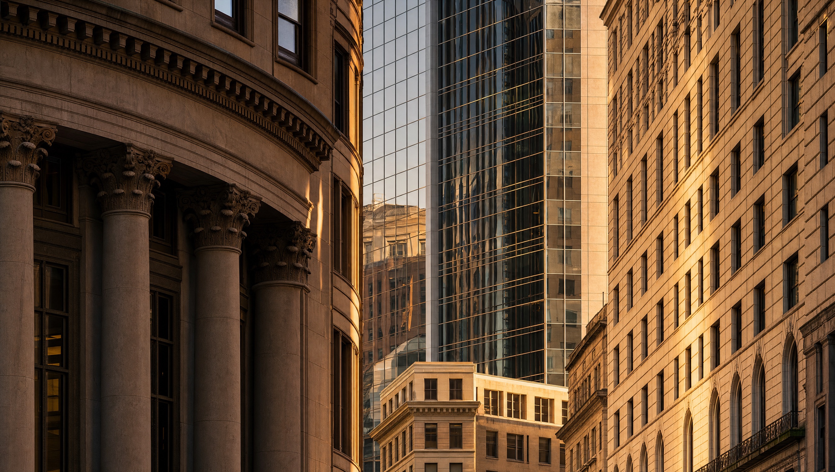 Boston's financial district at golden hour